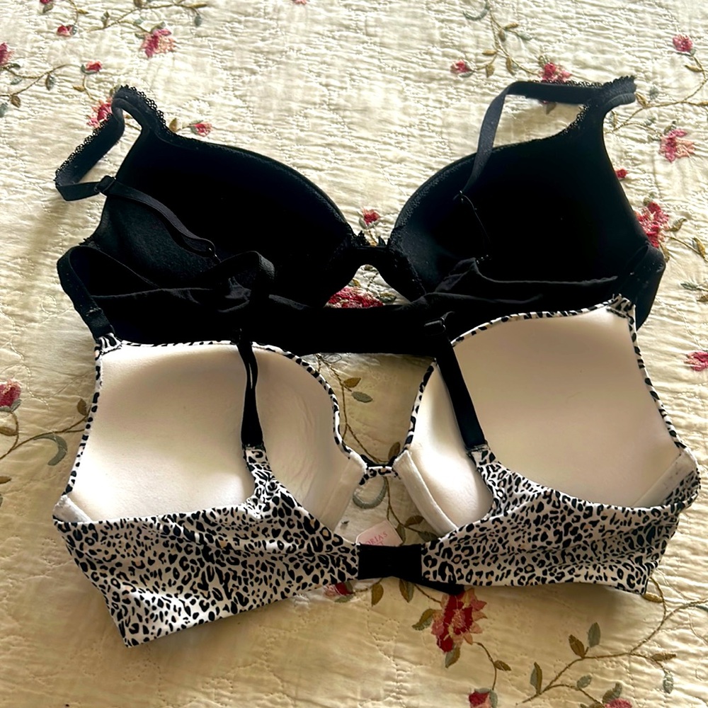 Lot of 2 💕VICTORIA’S SECRET Push Up Padded BRAS 34C💝Solid Black & Leopard Print - Picture 2 of 9